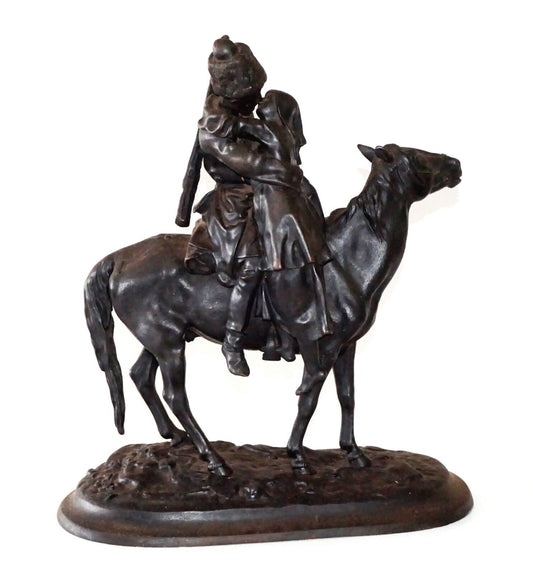 1908 Russian Pot Metal Sculpture "The Cossack Farewell" by E. A. Lanceray (***