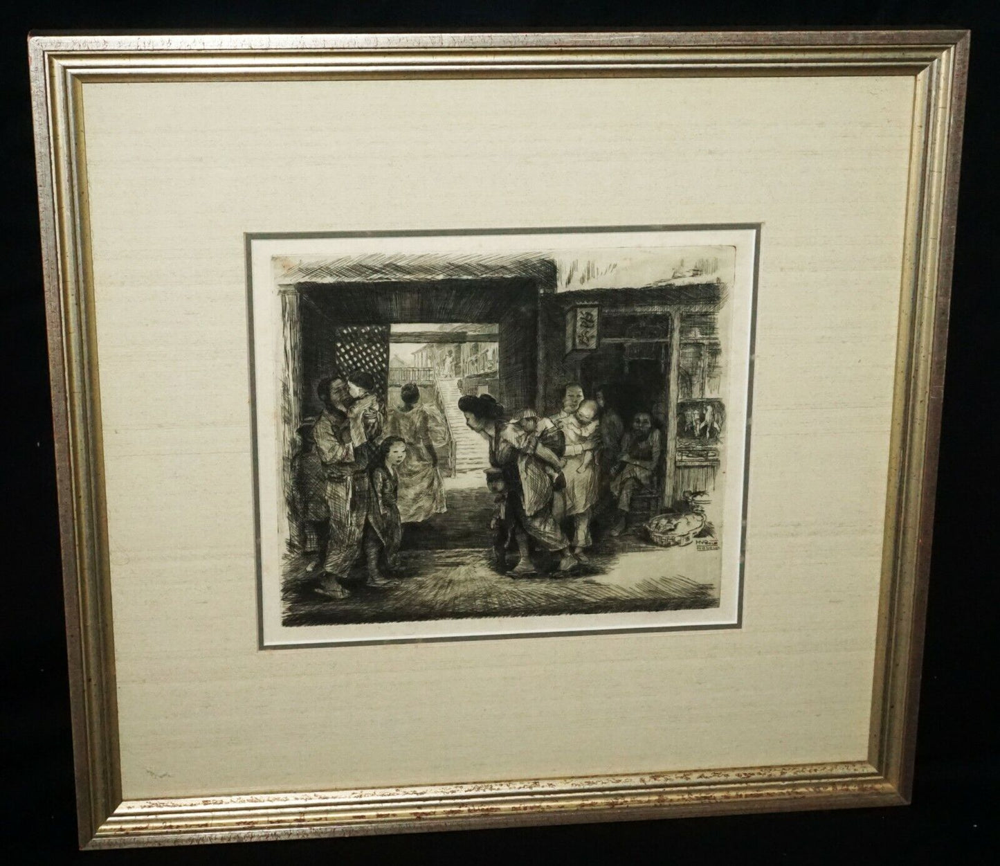 1920s Hawaii Etching Print "Chinatown" by Horatio Nelson Poole (1884-1949)(CWo)