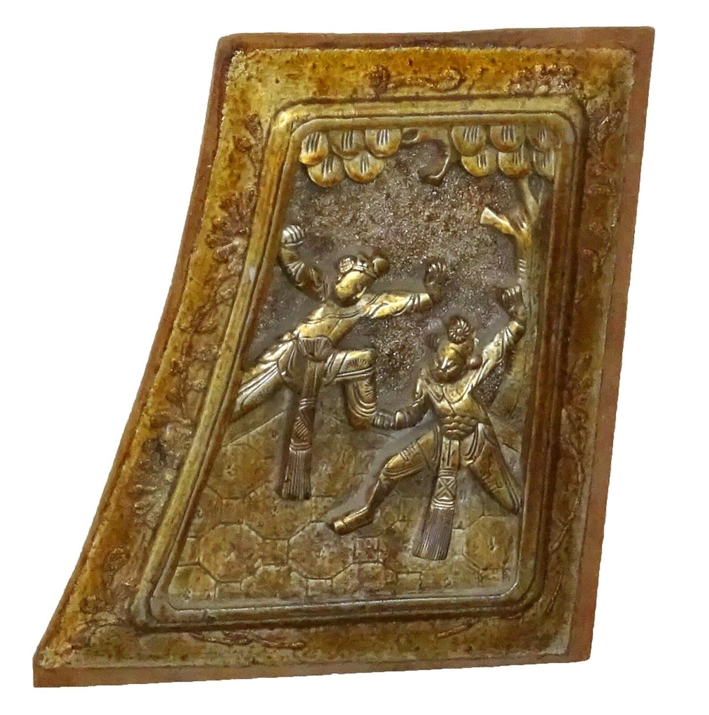 19C Chinese Framed Wooden Carving of "Two Figures Beneath a Tree" (***)