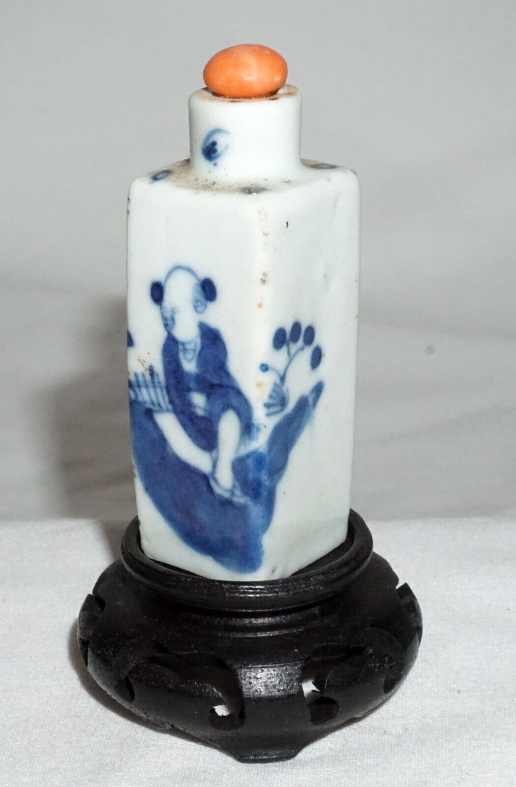 Antique Chinese B&W Porcelain Snuff Bottle w. Figure in Landscape Motif (LLA)