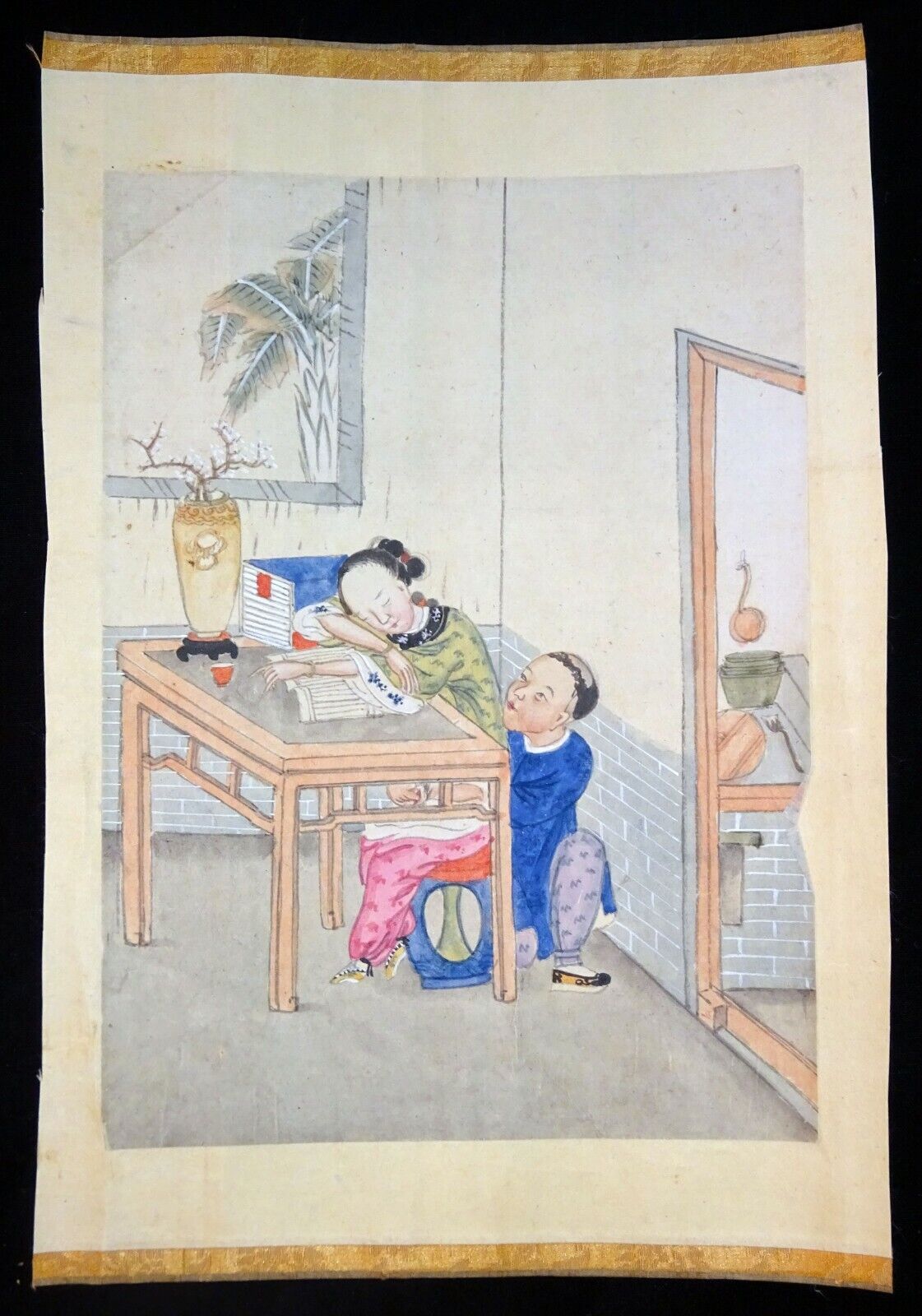 19C Chinese Erotic Pillow Color Paintings for Newly Married Couple (SoM)#9