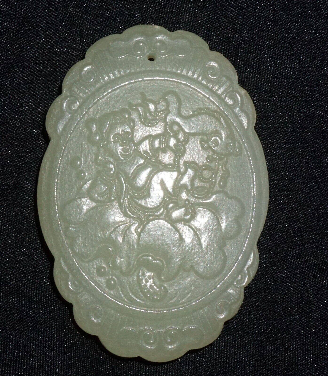 Modern Chinese Nephrite Jade Plaque Pendant w. Figure & Flower Motifs (---)