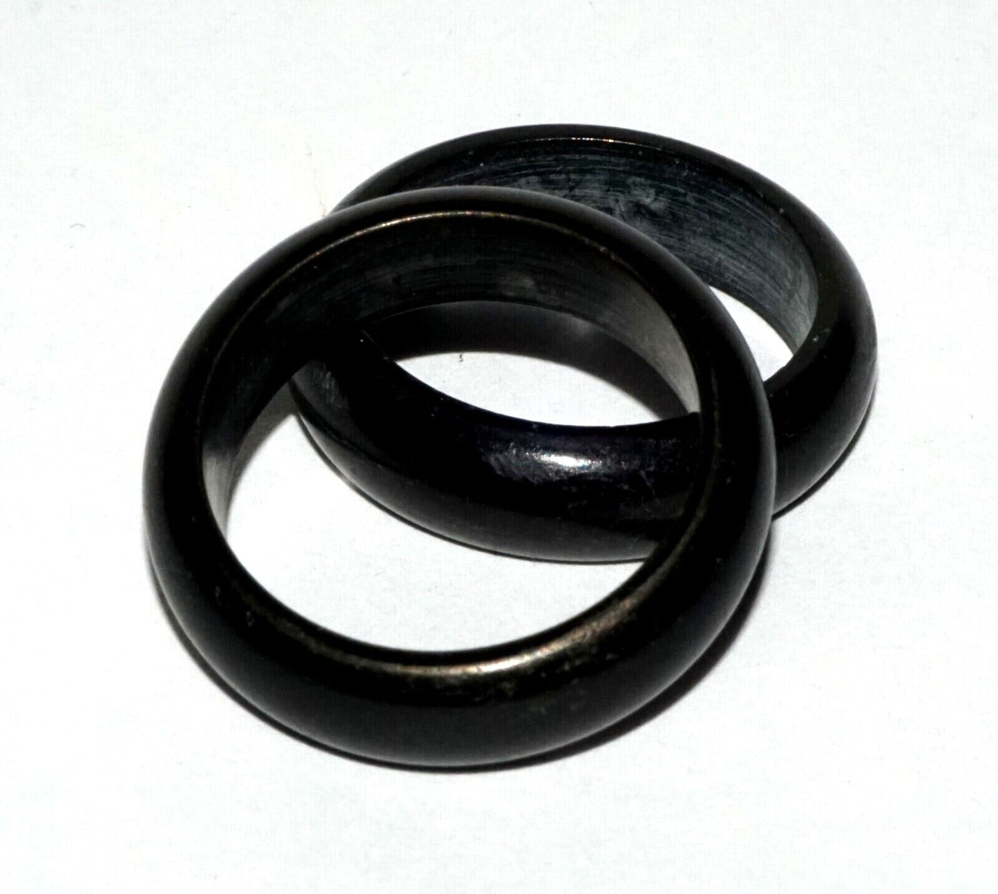 2Pc Vintage Chinese Black Onyx Rings Sz.8 (LeS) R17