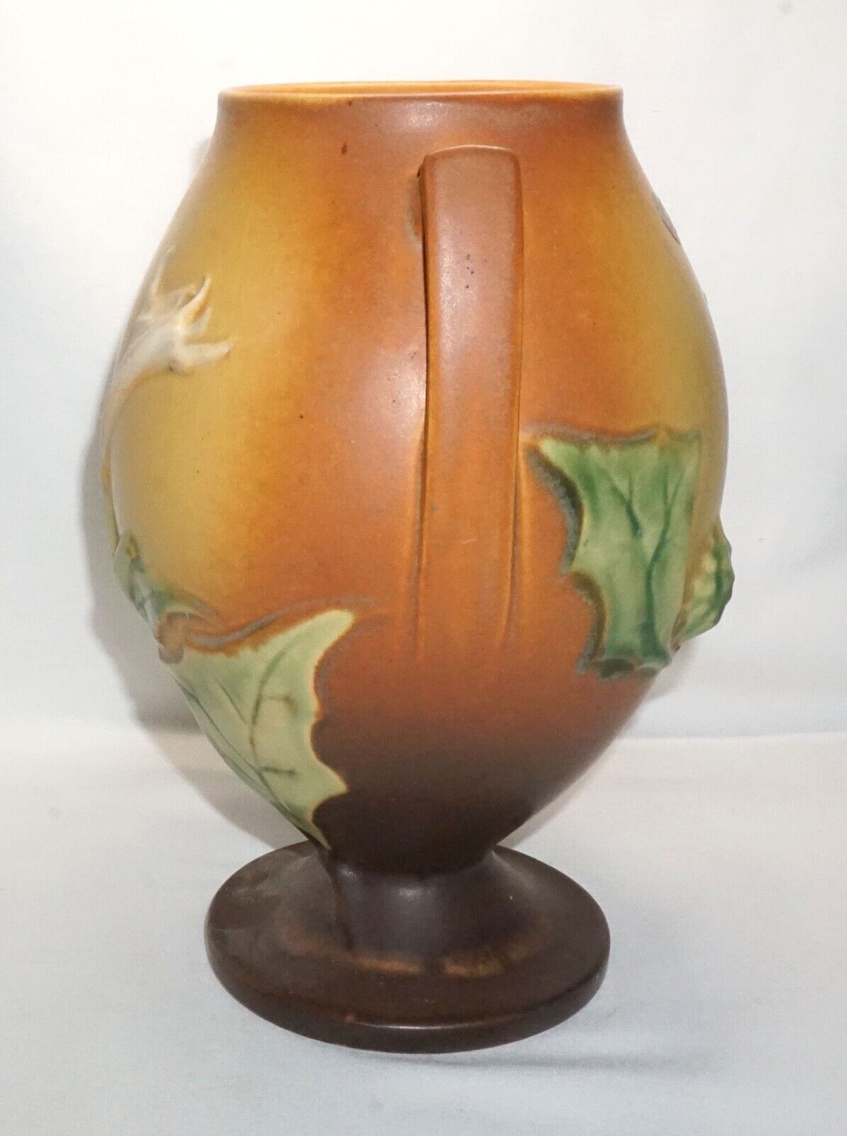 Vtg Roseville Thornapple Pottery Vase Pumpkin Orange Brown 2 Handle 820-9 (NeW)