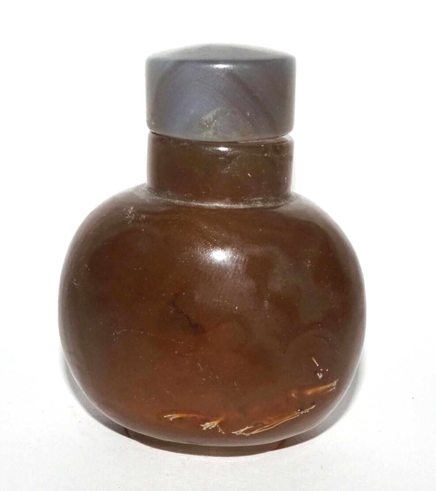 Vintage Chinese Banded Agate Snuff Bottle & Matching Big Stopper (LeS) G16