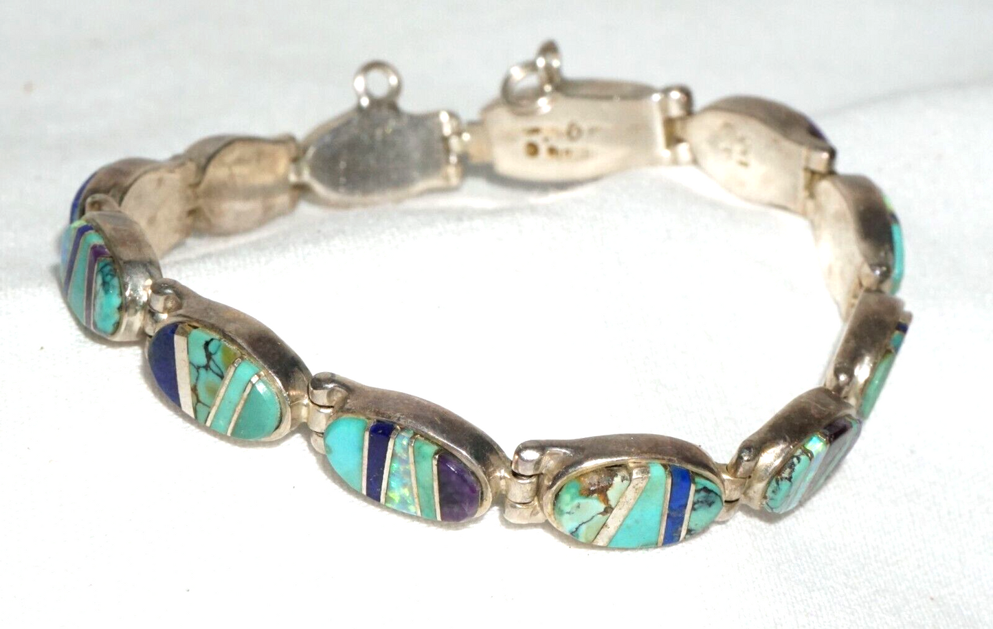 Vtg Navajo Sterling Silver & Gemstone Bracelet Santa Fe Evangeline David (JoD)