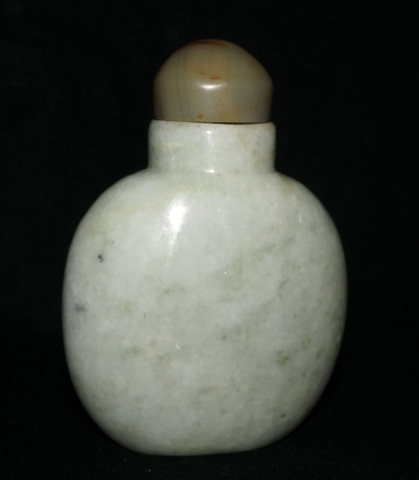 Vintage Chinese White & Green Jadeite Jade Snuff Bottle w. Agate Stop (LeS) G11