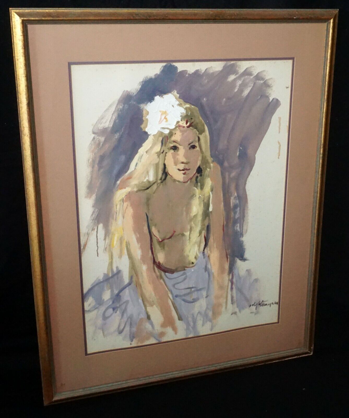 '70s Hawaii Acrylic Painting Young Girl Nude by Willson Stamper (1912-1988)(MeM)