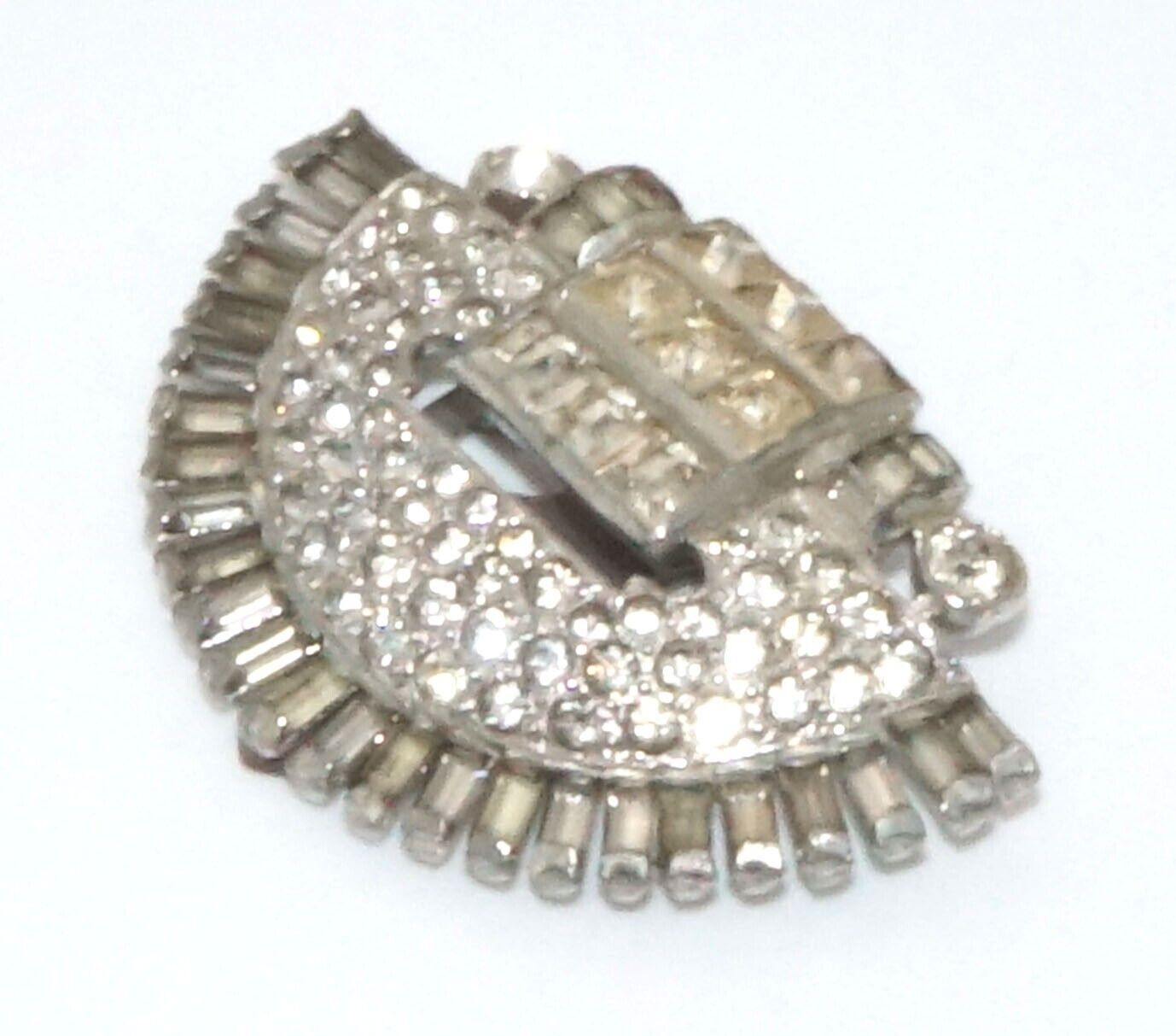 Vintage Silver Tone Rhinestone Dress Clip w Round & Square Stones (McC)