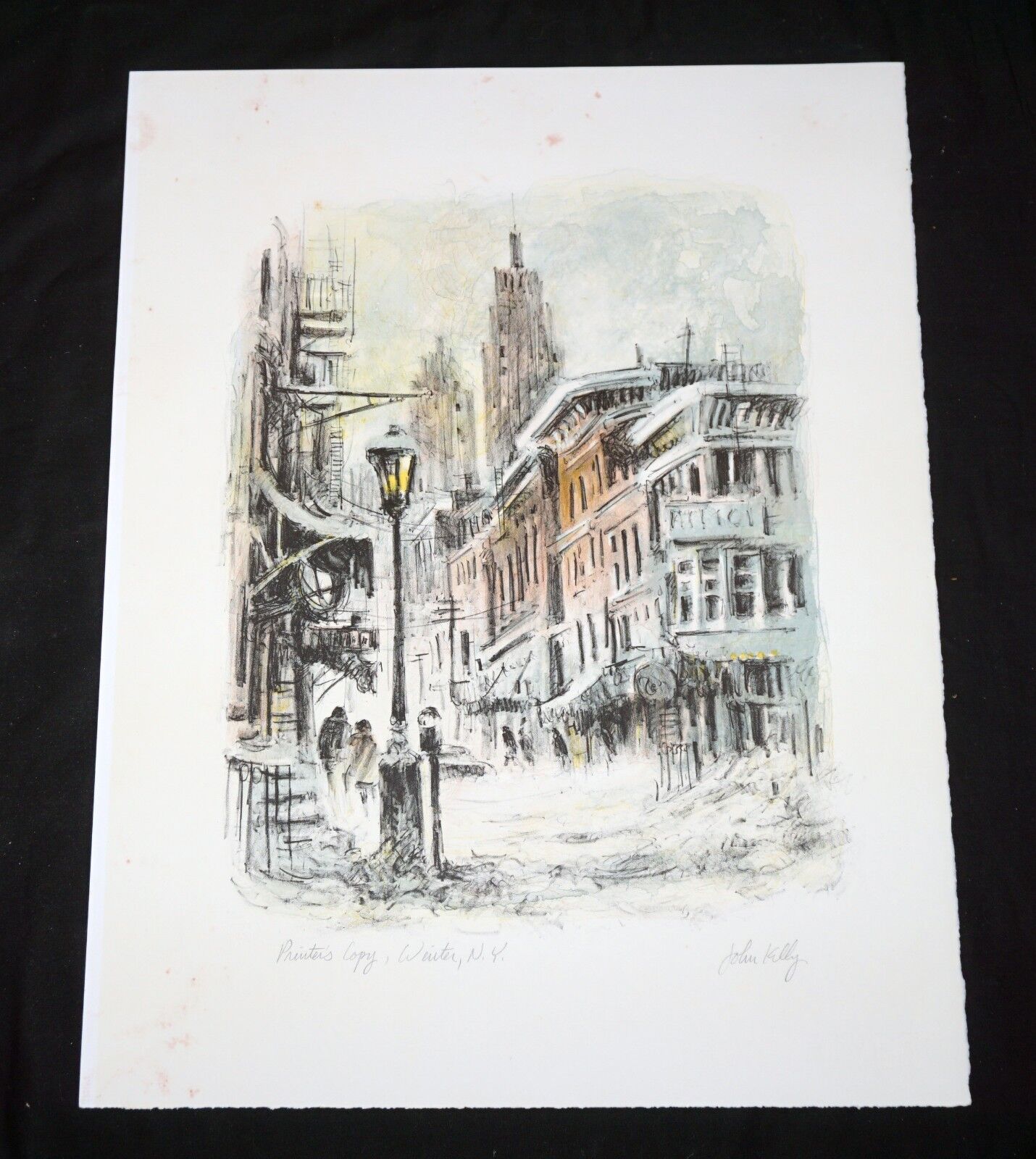 1970s N.Y. Lithograph Print P.C. "New York, Winter" by John Kelly (Mod)