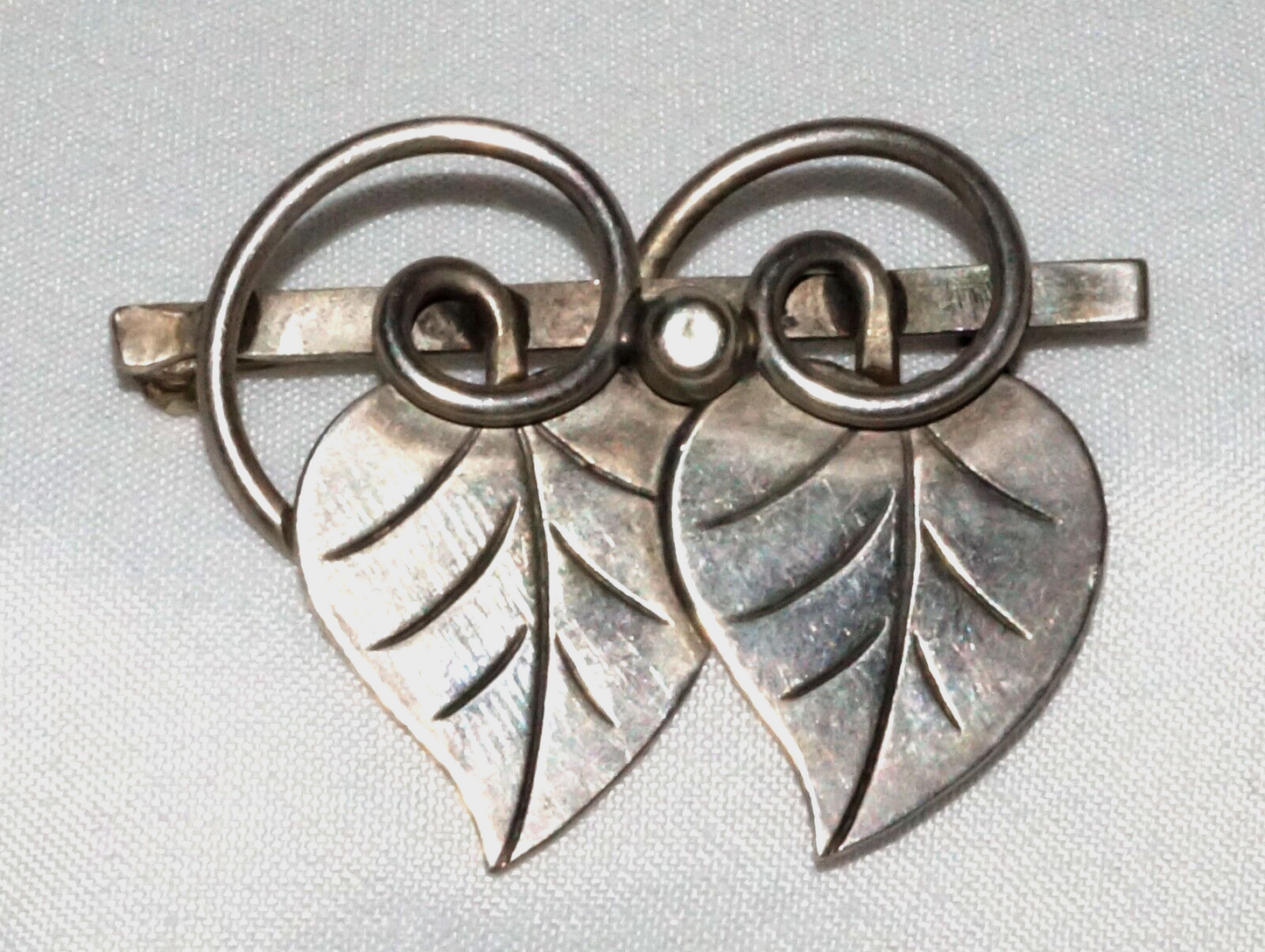 Vtg. Georg Jensen USA La Paglia Sterling Silver Double Leaf Brooch Pin (QuC) 24