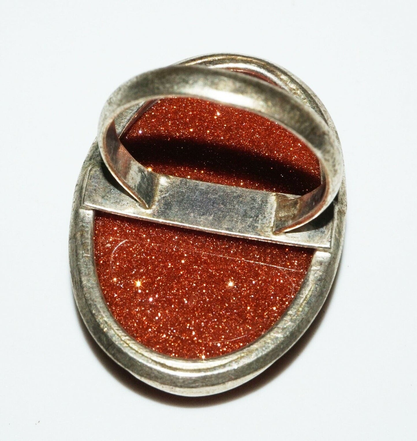 Vintage Sterling Silver Ring 7.5 set w. Sparkly Sunstone Cabochon (FeO) #NN