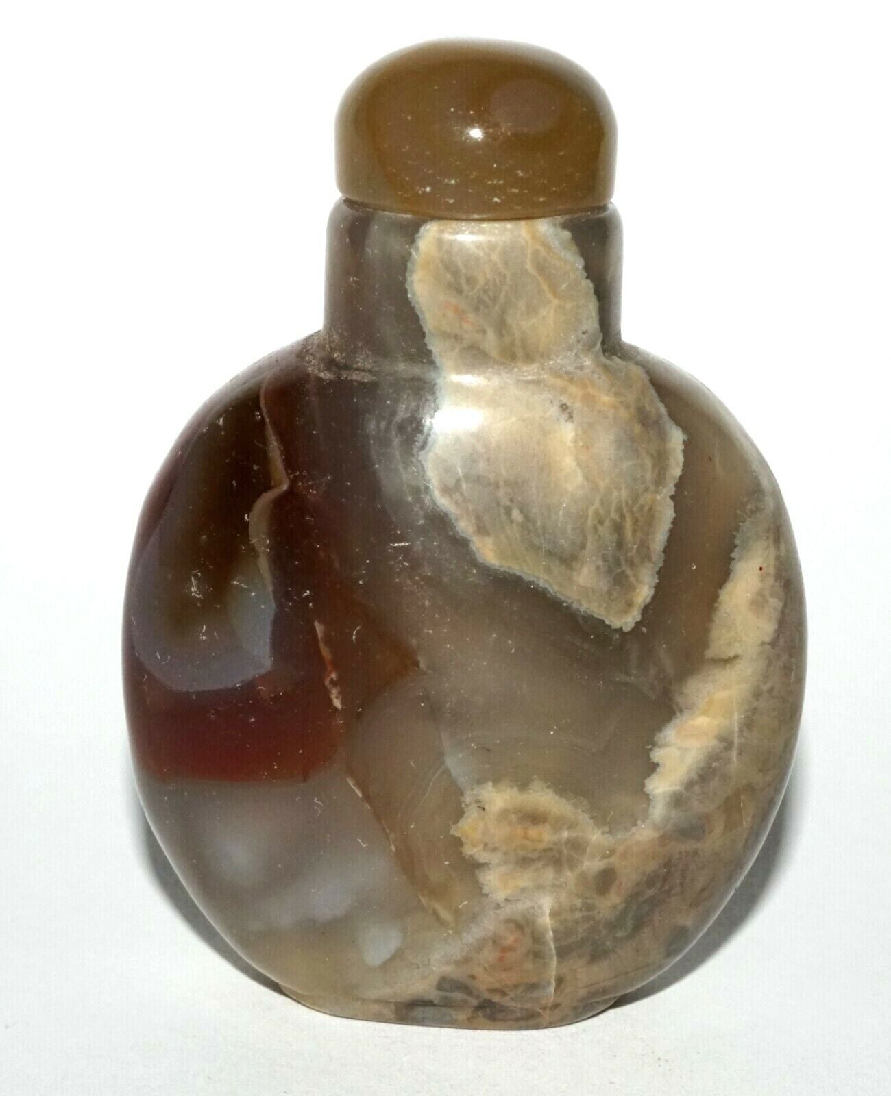 Vintage Chinese Grey Blue Red Agate Snuff Bottle w. Agate Stopper (LeS) G4