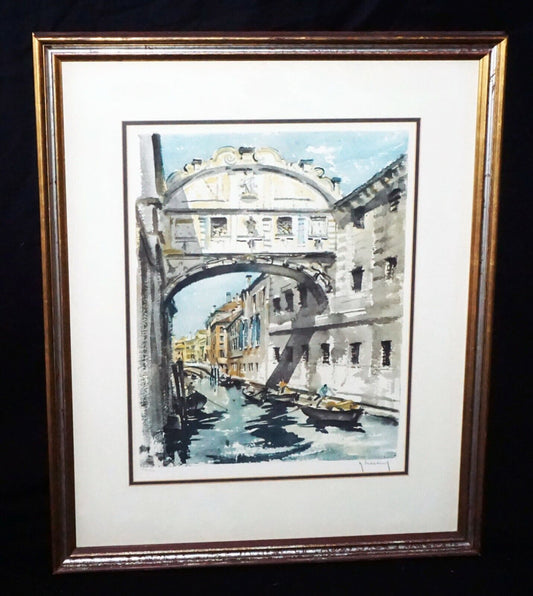 Vintage Belgian Color Print Venetian Canals by Roger Hebbelinck (1912-1987)(CWo)