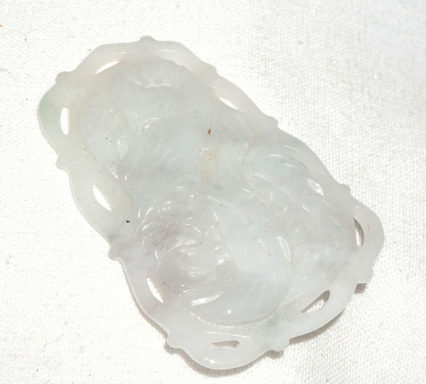 Vintage Chinese White Jade Pierced Plaque Pendant w. Curvilinear Design (***)