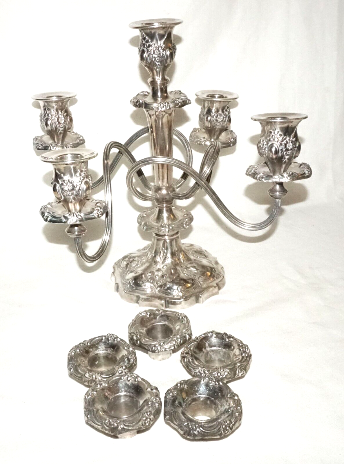 US Antique Silver Quadruple Plated Flower Motif Candelabra Meriden Company (KoS)