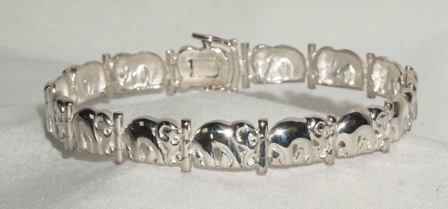 Thai Sterling 925 Silver Elephant Bracelet 7 1/4 " w Open Box Clasp (TiG)