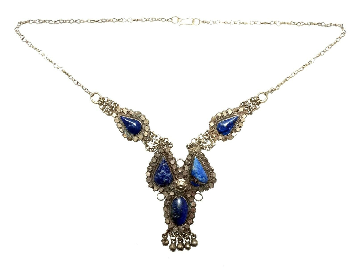 Vintage S.E. Asian Silver Tribal Necklace set w. 5x Lapis Accents (RoA) #1