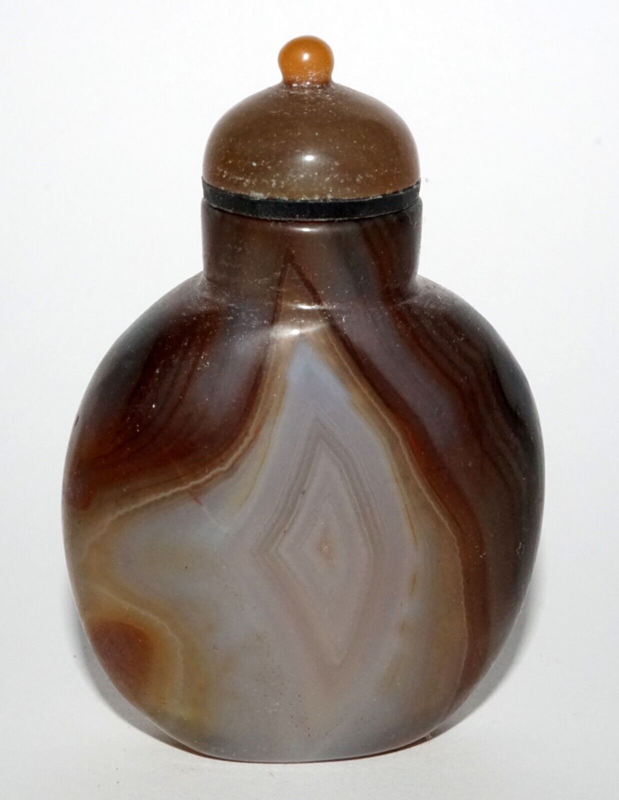 Vintage Chinese Banded Shadow Agate Snuff Bottle & Agate Stopper (LeS) G16