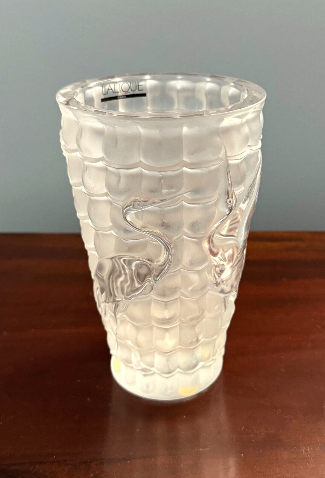 Vintage French Lalique Frosted Crane Vase With Box (InS)