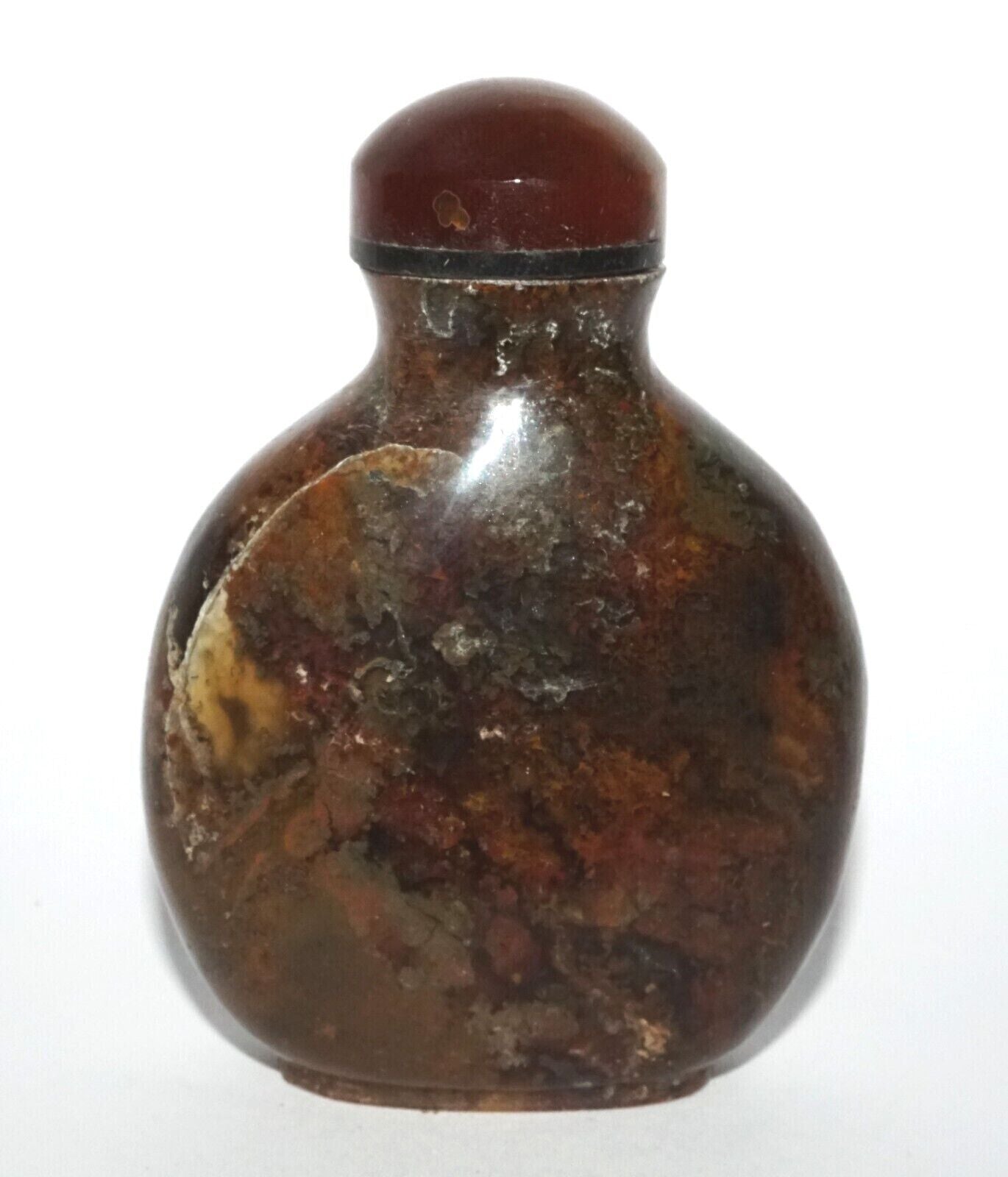 Vintage Chinese Black & Brown Marbled Agate Carved Snuff Bottle (LeS) G16