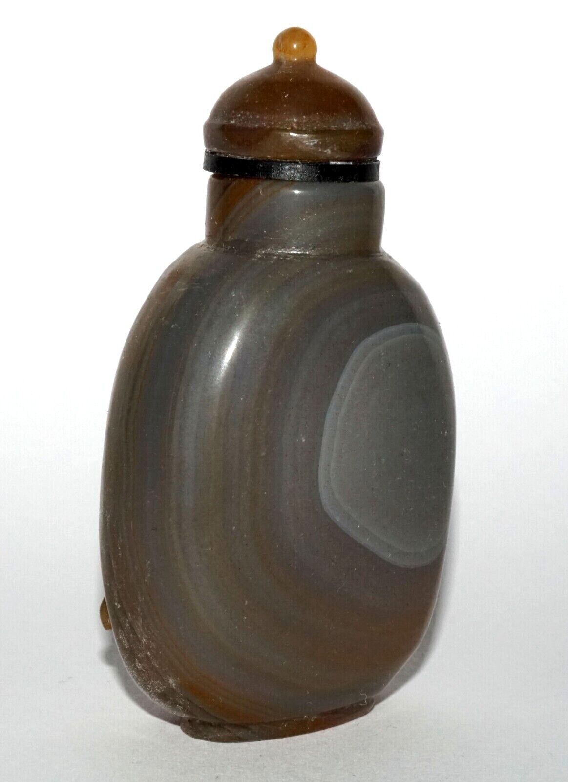 Vintage Chinese Agate Carved Snuff Bottle w Boy in Garden Relief Motif (LeS) G12