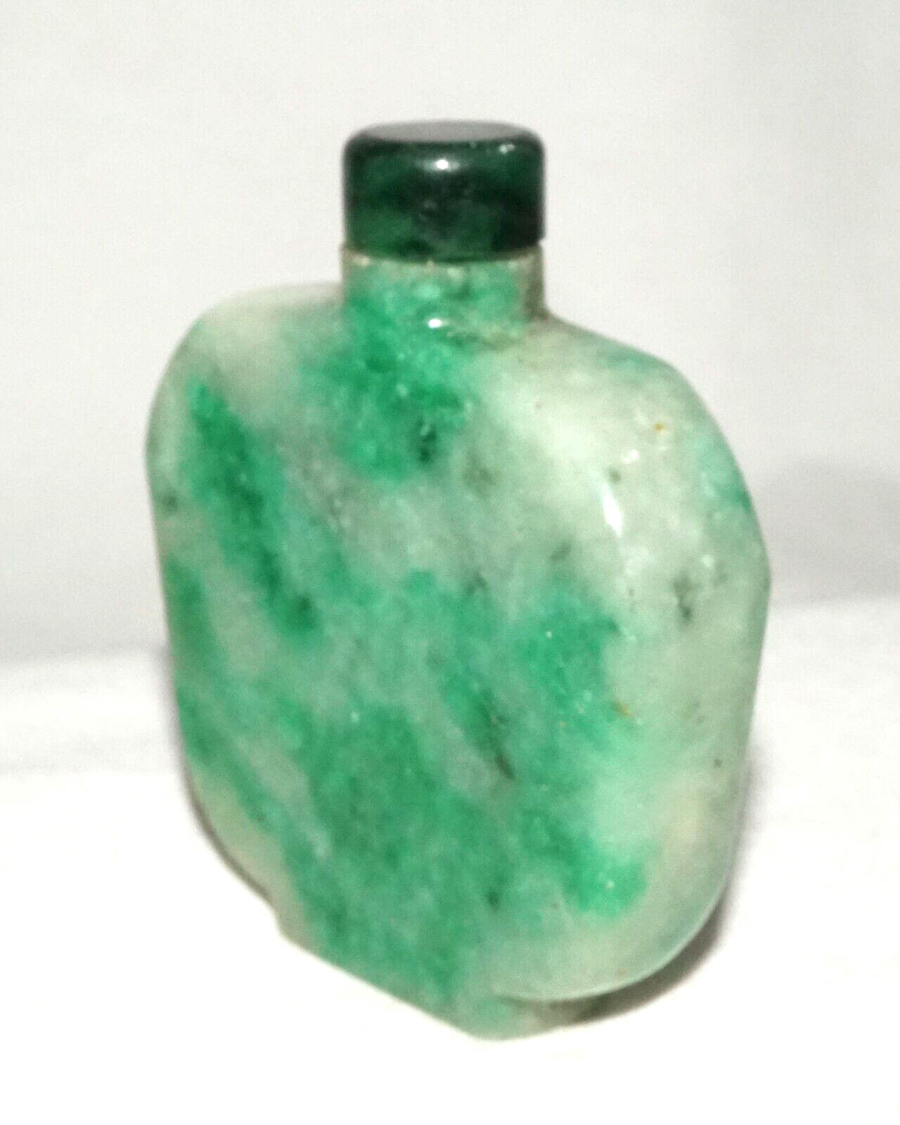 Vintage Chinese Mottle Apple Green Jadeite Jade Snuff Bottle & Stopper (LeS)