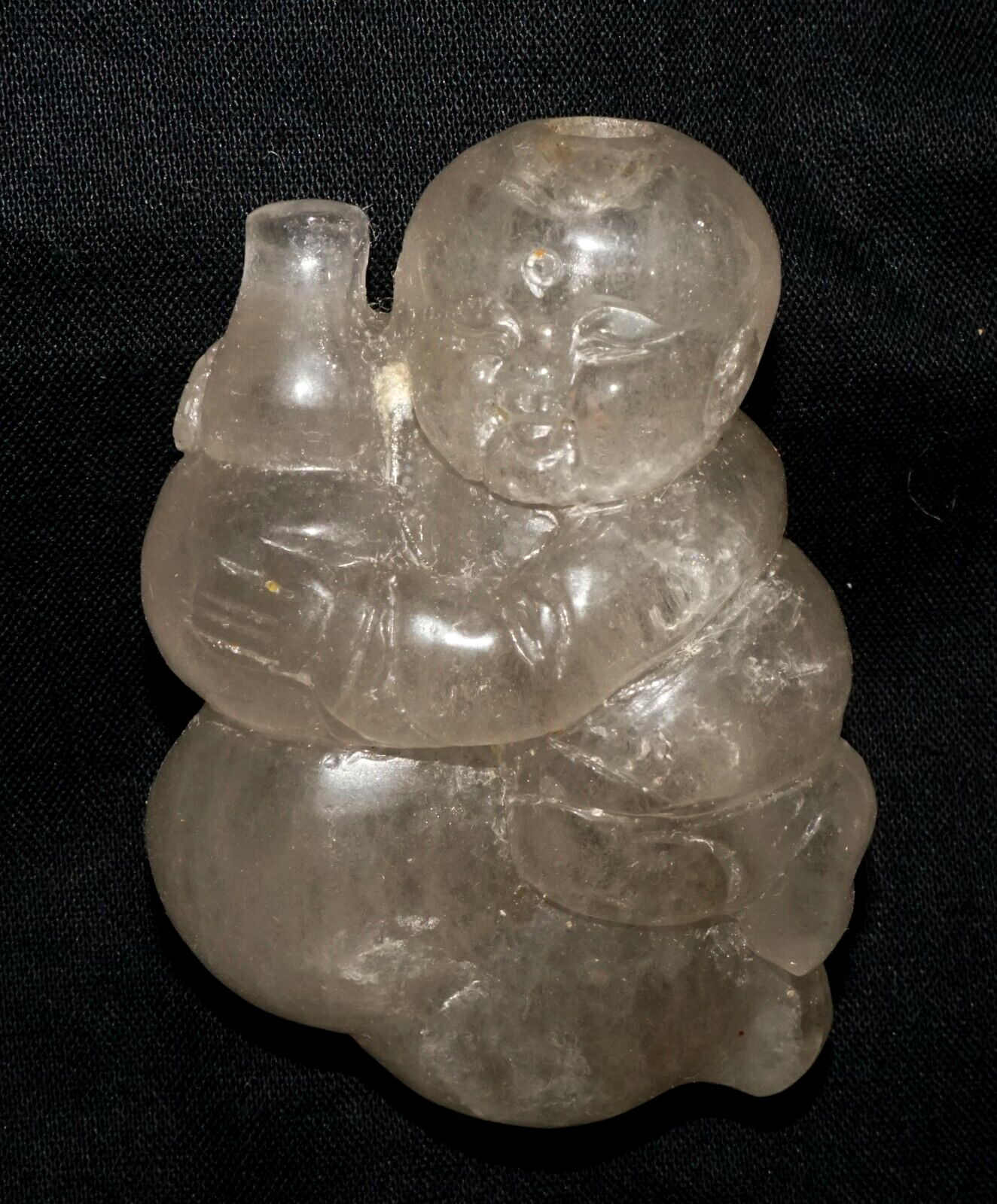 Vintage Chinese Clear Quartz Carved Boy & Double Gourd Snuff Bottle (LeS) G17