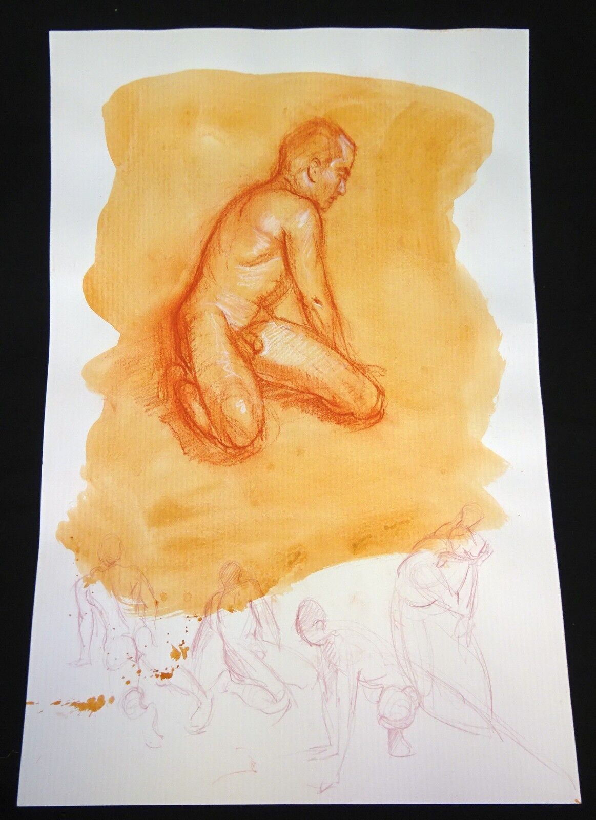 Hawaii Conte Color Wash Drawing Painting Male Nude by Snowden Hodges (Sho)#26