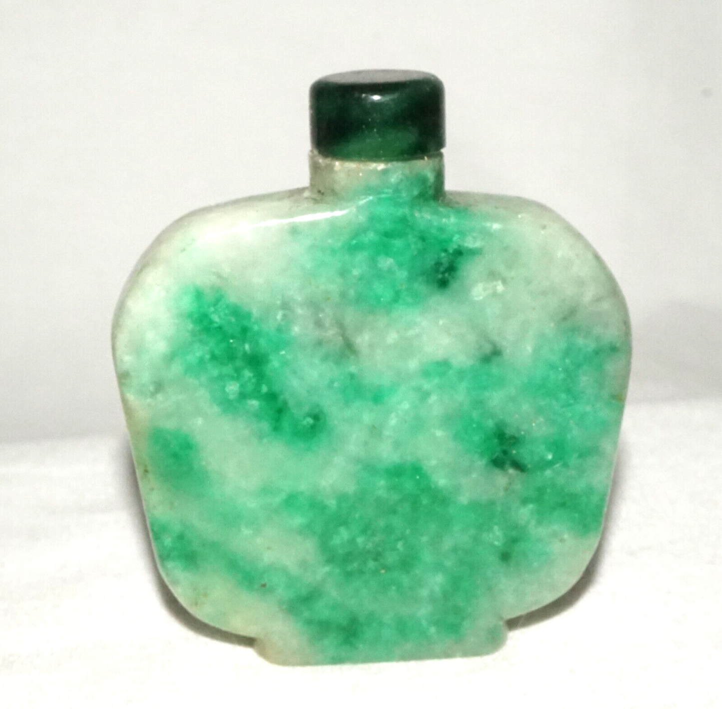 Vintage Chinese Mottle Apple Green Jadeite Jade Snuff Bottle & Stopper (LeS)