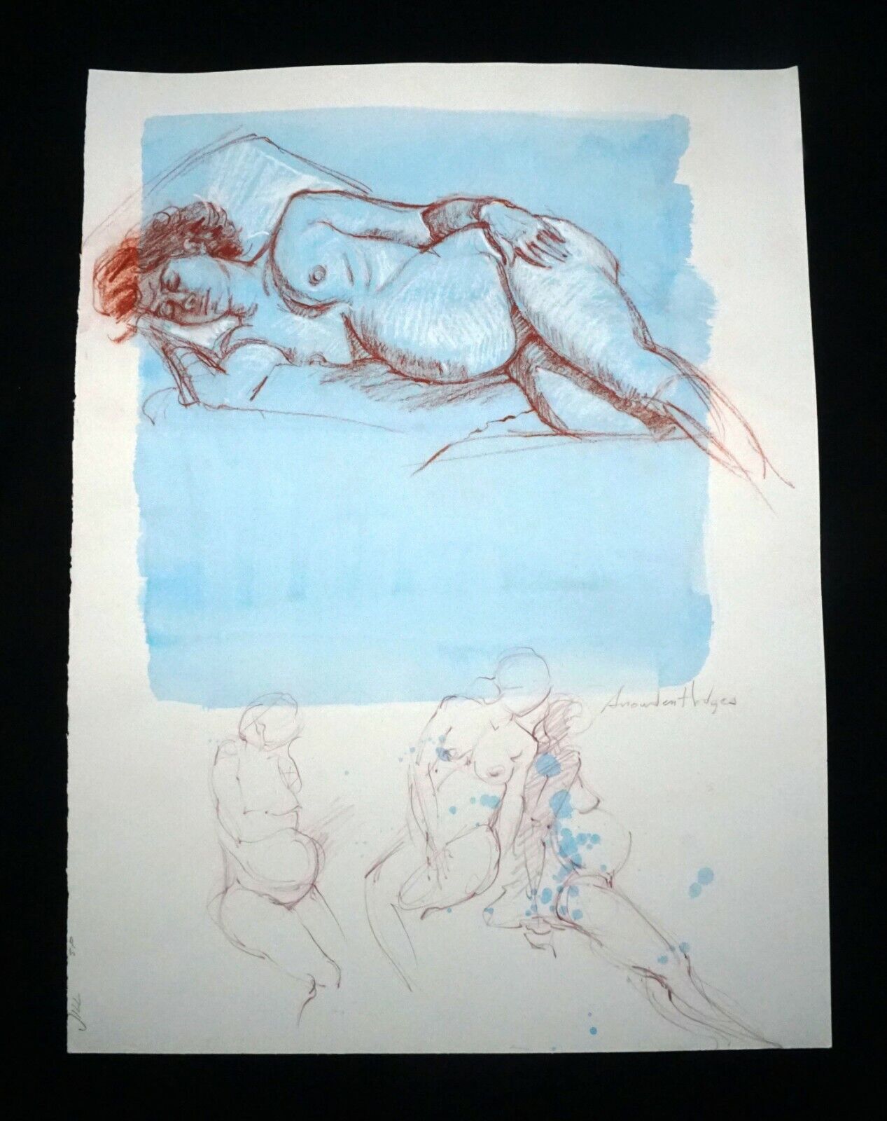 Hawaii Mixed Media Wash Painting Pregnant Female Nude Snowden Hodges (Sho)#141