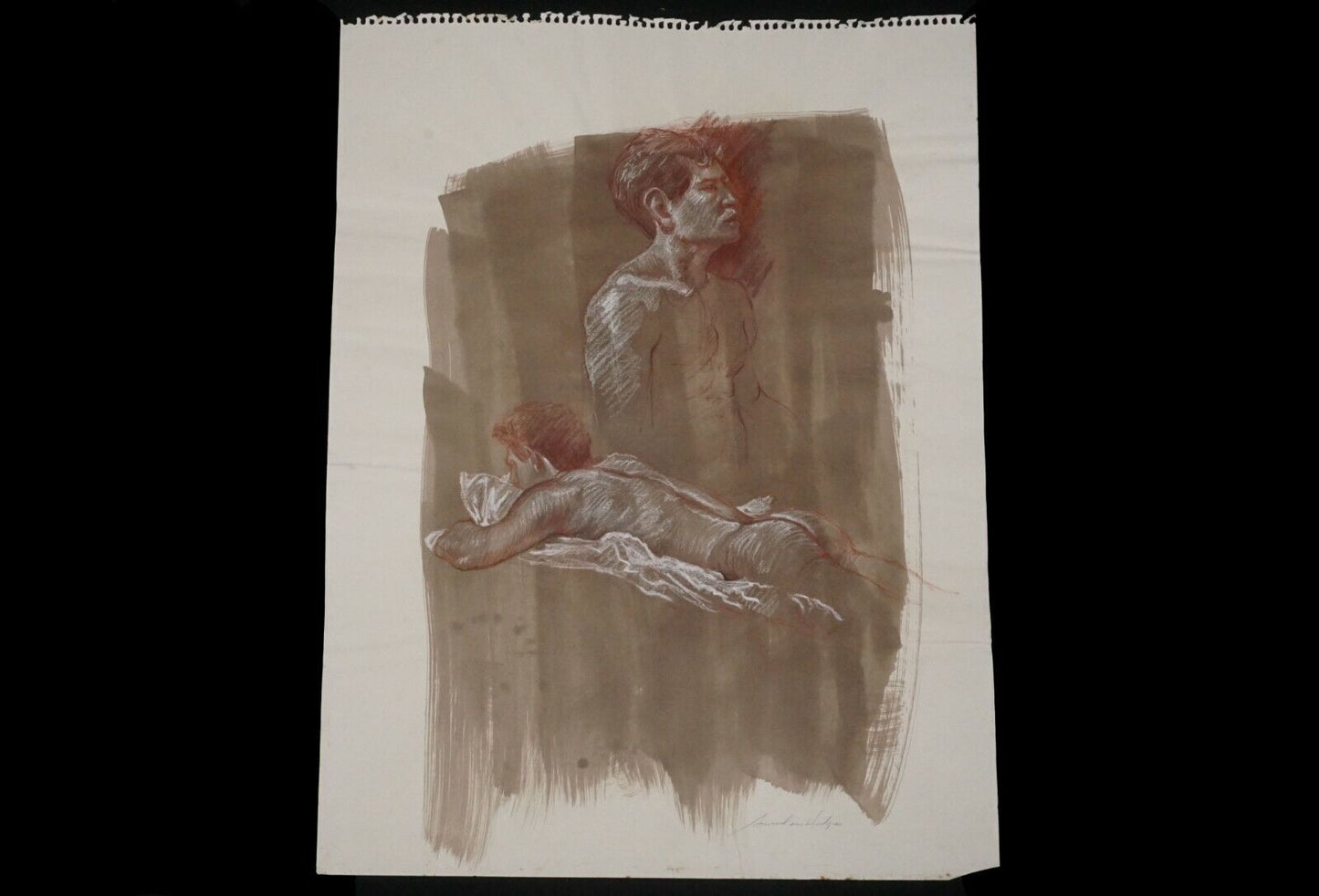 Hawaii Mixed Media WC Wash Drawing Painting Male Nude by Snowden Hodges (Sho)