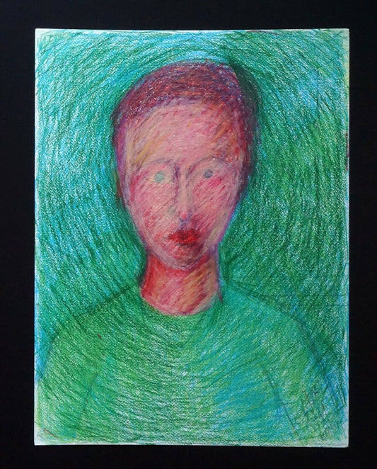 France HI Outsider Art Color Pencil Painting Male Portrait Claude Vedel (EtJ)#35