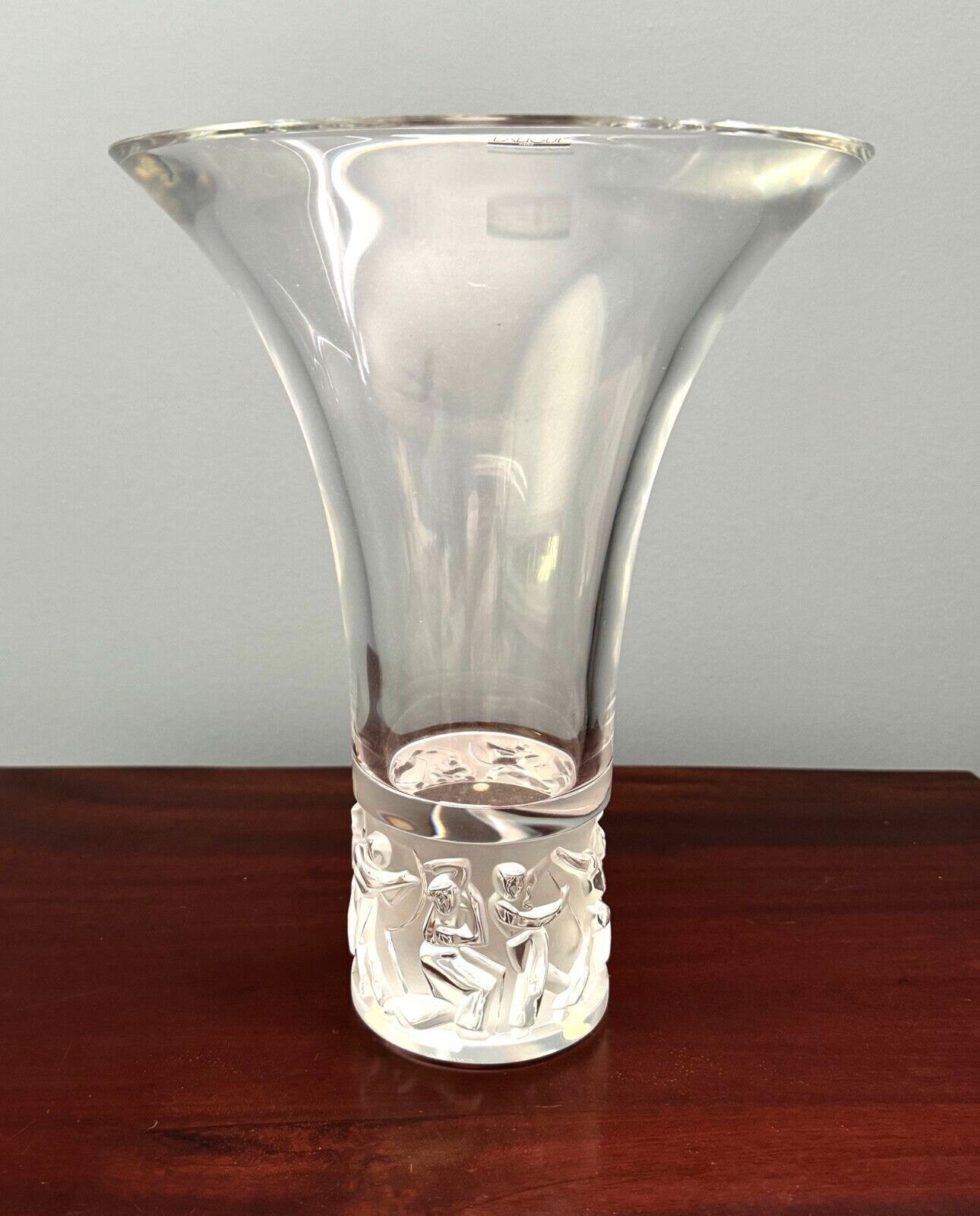 Vintage French Lalique Crystal Jazzy Vase w Tulip-Shaped Rim (InS)