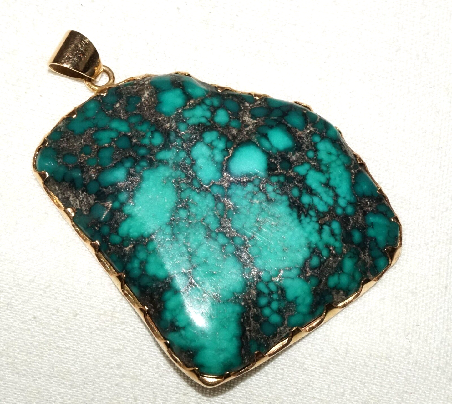 Vintage 14k Yellow Gold set Attractive Natural Turquoise Matrix Pendant (GoB) #2