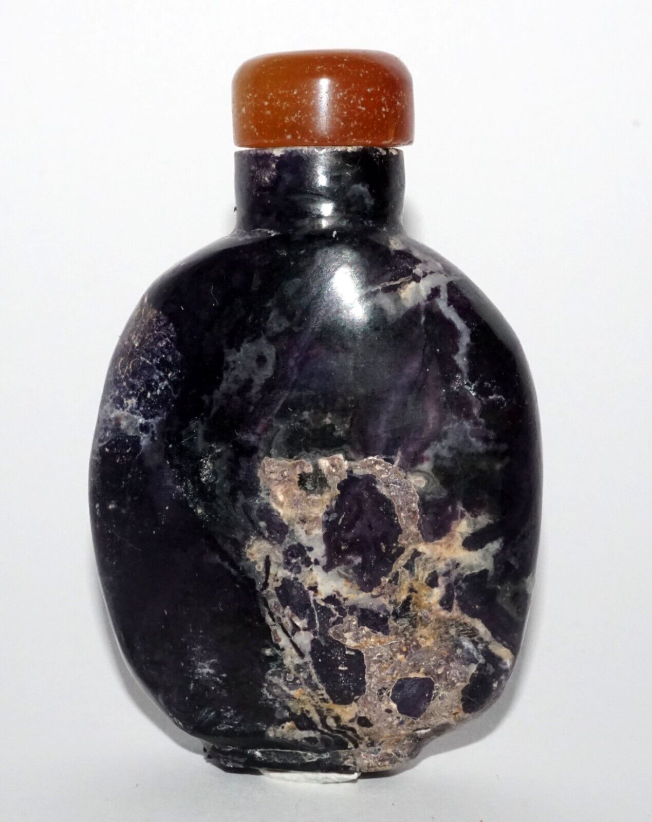 Vintage Chinese Fluorite Matrix Carved Snuff Bottle Agate Stopper (LeS) G16