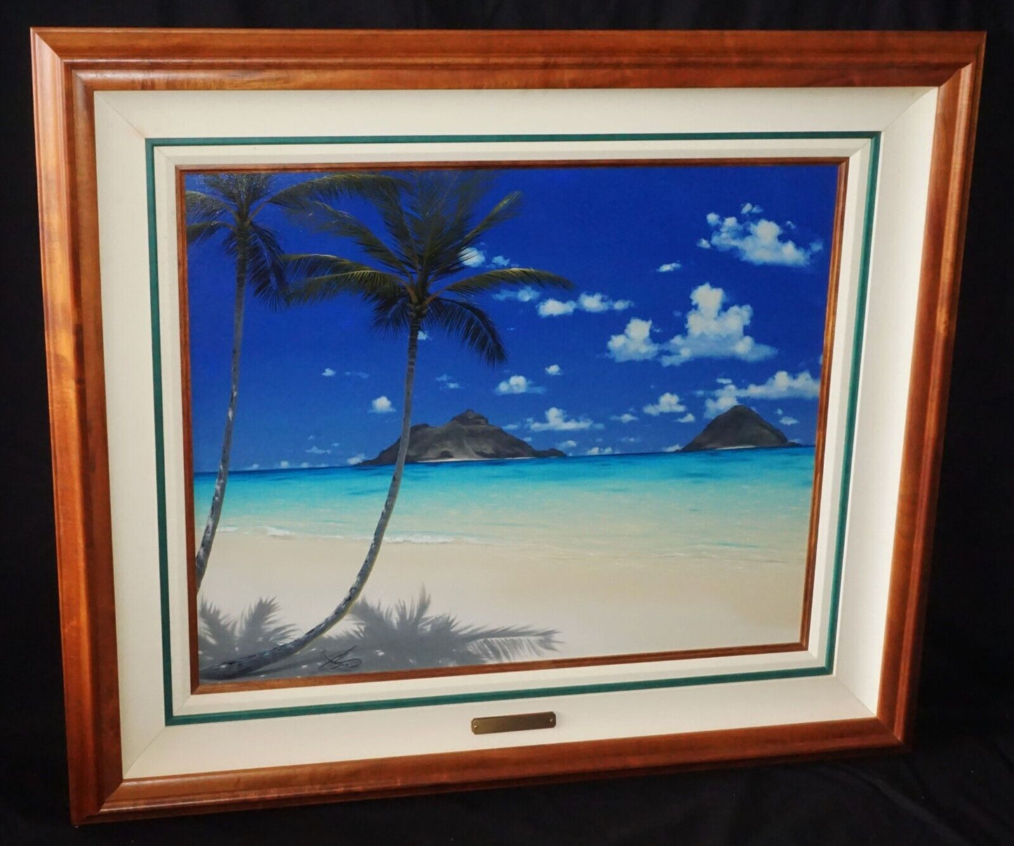 2000 Hawaii Koa Framed Oil Painting "Lanikai Kailua Beach" by Al Hogue (StR)