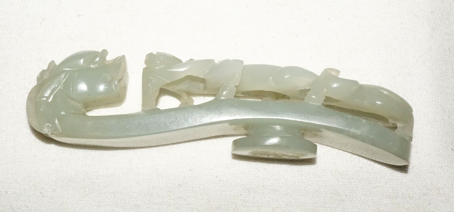 Antique Chinese Grey Green Nephrite Jade Dragon Belt Hook (UVi)#2