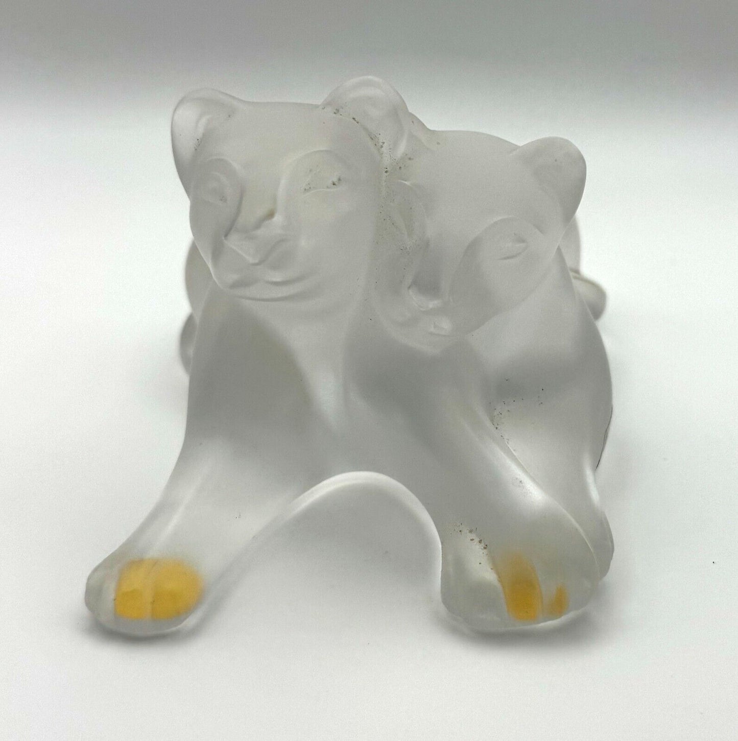 Vintage French Lalique Crystal Tambwee Lion Cubs Figurine Signed (TuC)