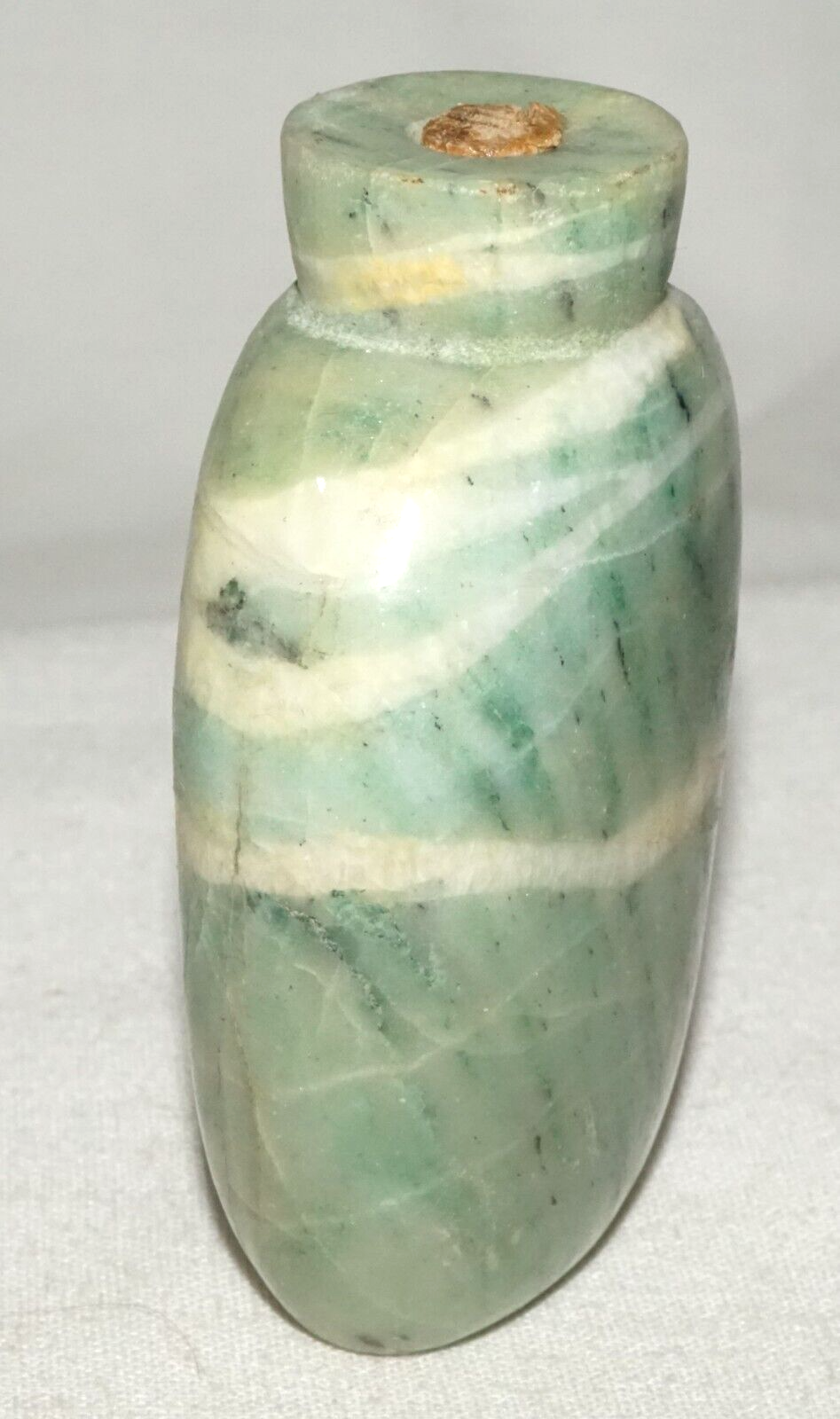 Vintage Chinese Striated Green & White Jadeite Jade Snuff Bottle (LeS)