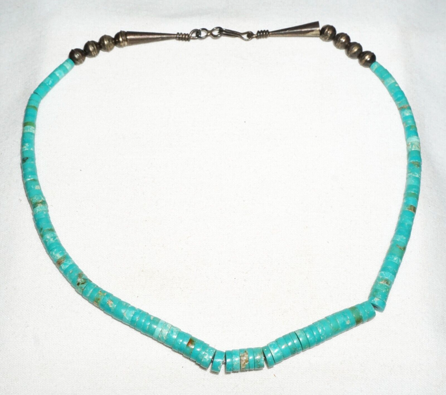 Vintage South Western Silver set Turquoise Disk Bead Necklace (---)