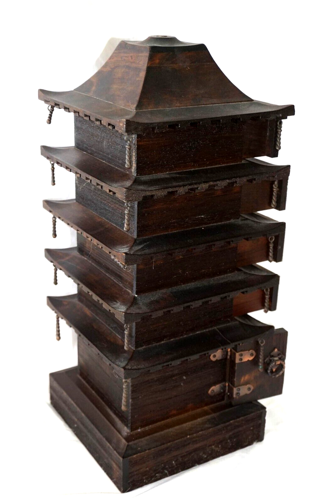 Vintage Japanese Wooden Pagoda Design Jewelry Multi Drawer Cabinet (HoJ)