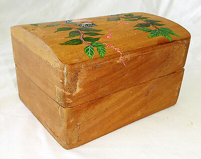 1980s Haitian Wooden Covered Box w. Painted Bird Motif (Stea)