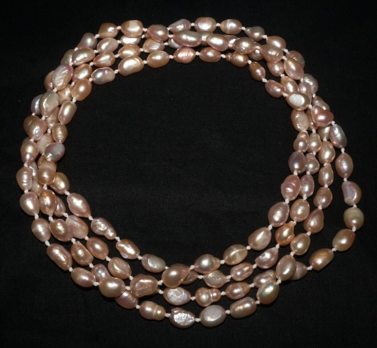 Vintage Baroque Pinkish Bronze Colored Super Long 64" Pearl Necklace (AHB)