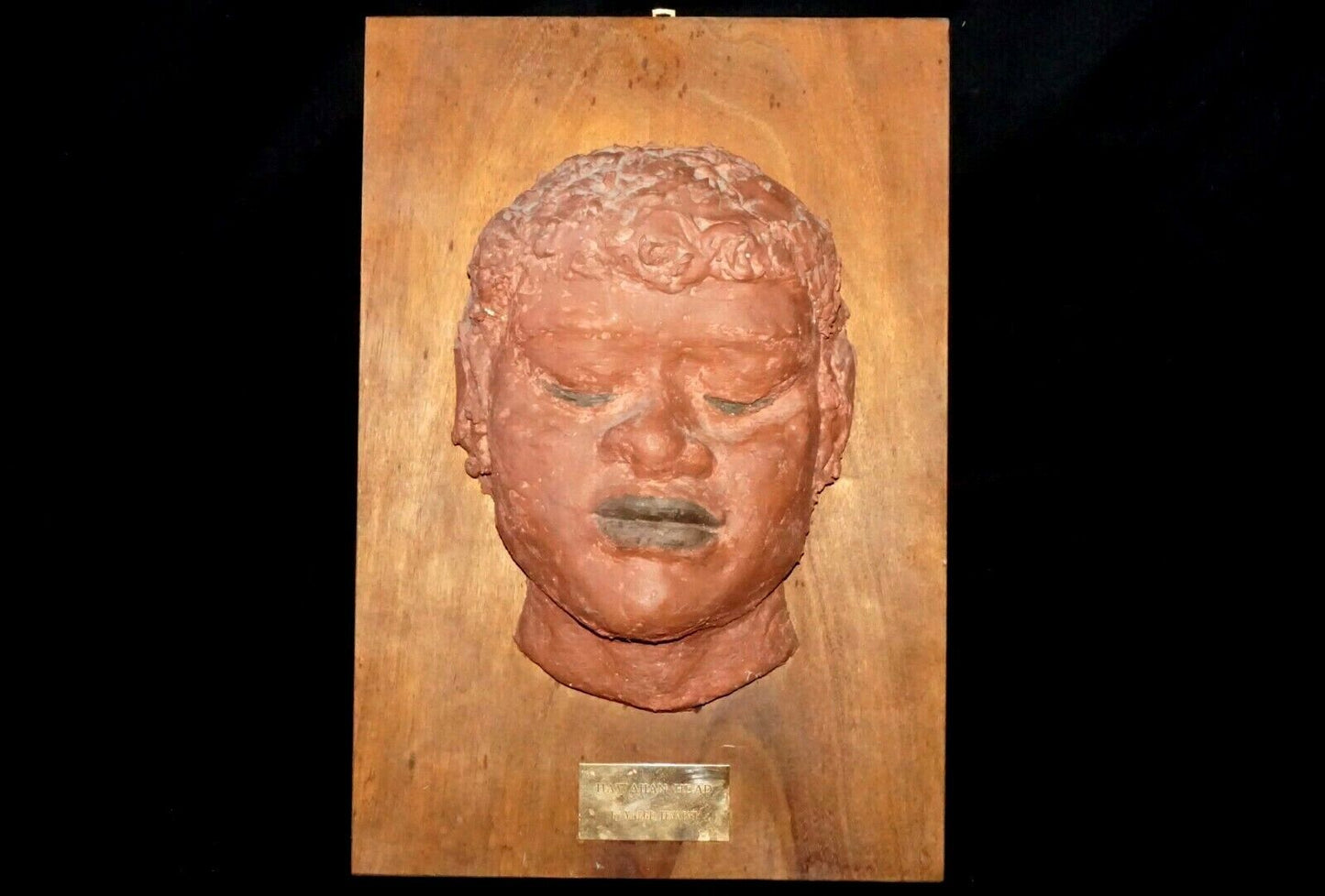 Hawaiian Woman Molded Head Sculpture on Koa Board Madge Tennent (1889-1972)(Nil)