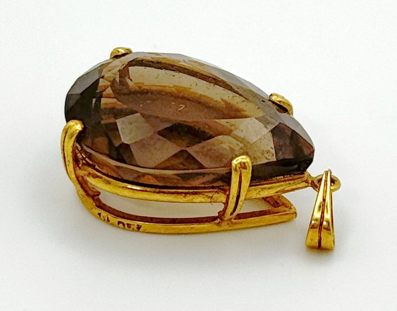 Vintage 14k Yellow Gold Pear-Cut Faceted Smoky Quartz Prong Set Pendant (McC)