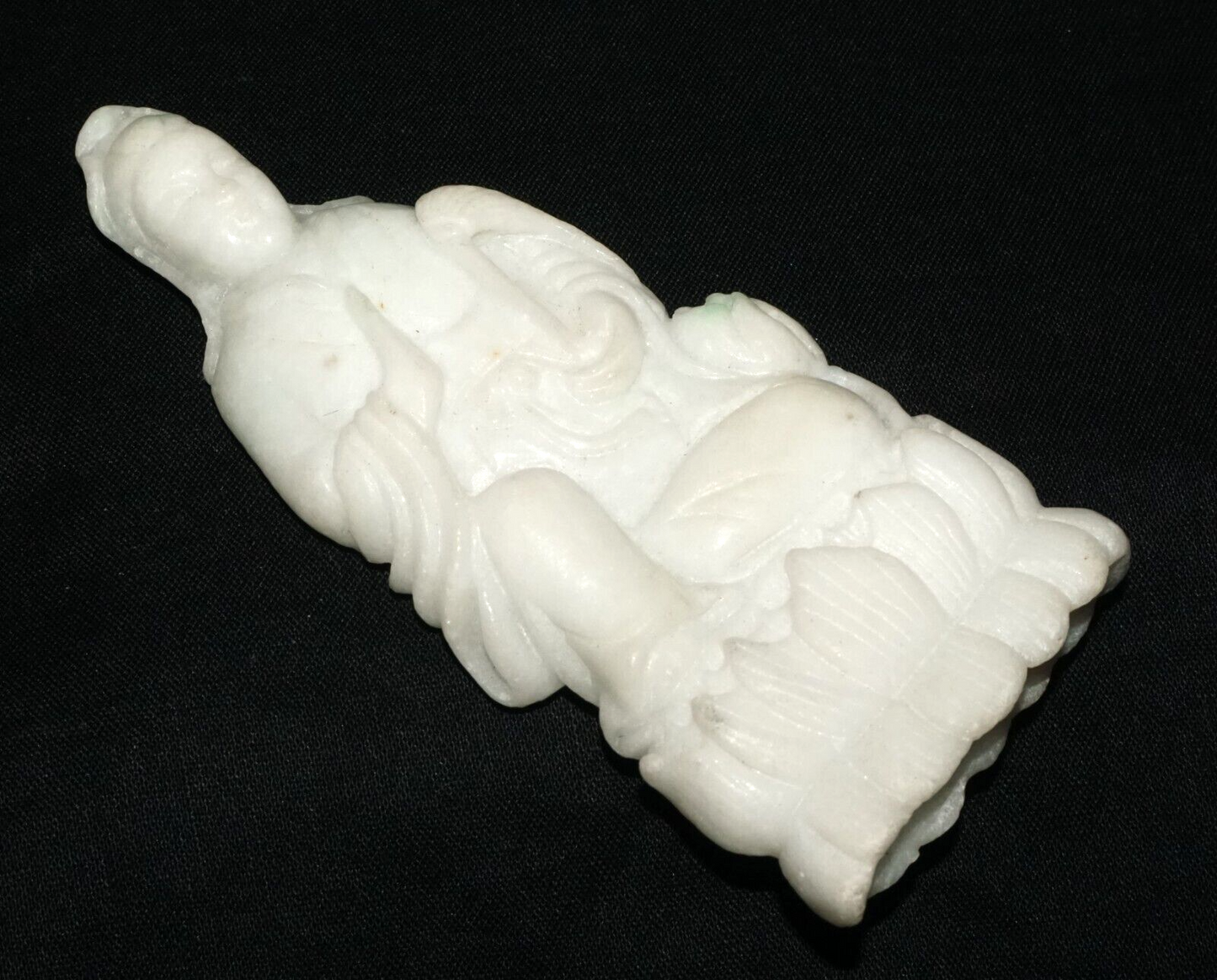 Vintage Chinese White Jadeite Jade Kwan Yin on a Lotus Base (Les)L21