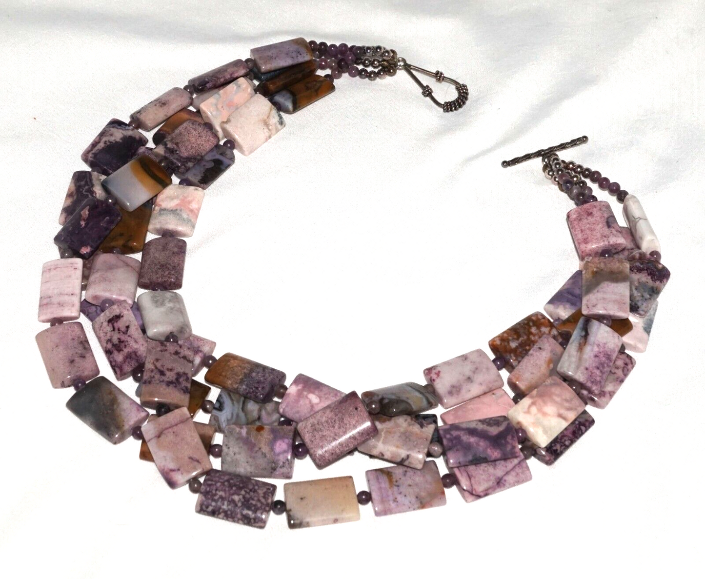 Quadruple Strand Chunky Purple Jasper Necklace w Hoop & Bar Clasp (MaM)14