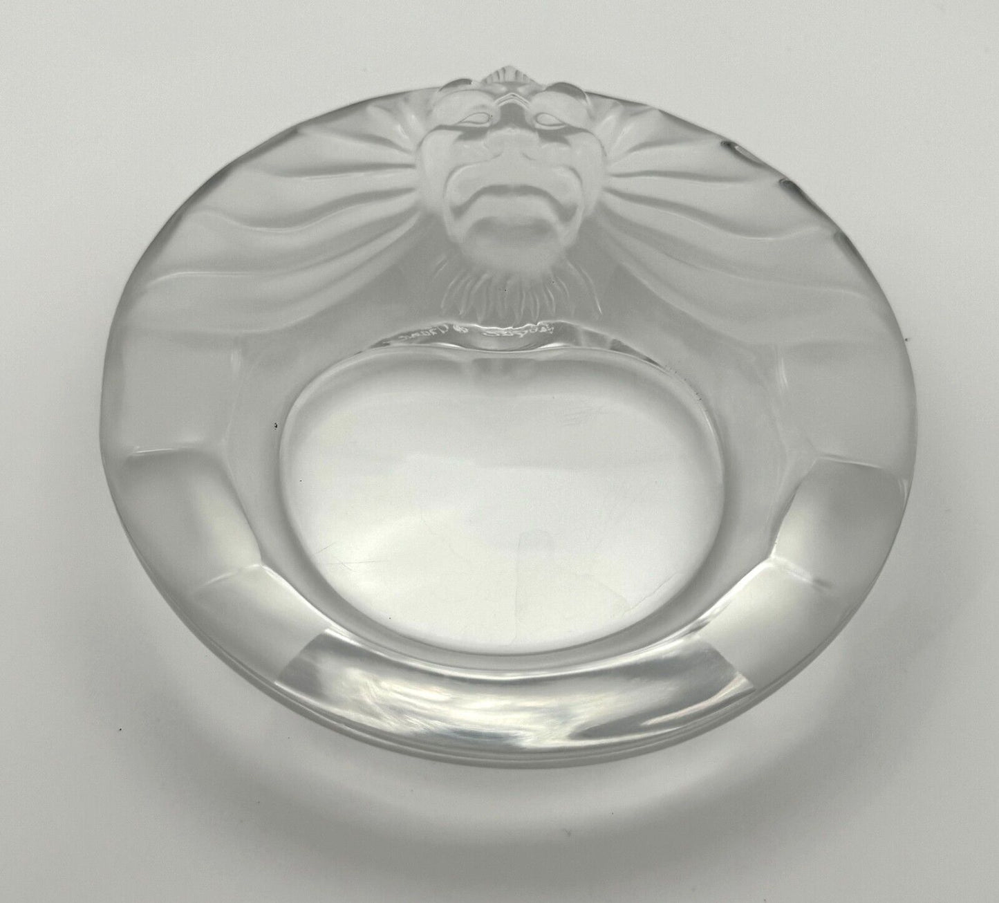 Vintage- French Lalique Crystal Lion Ashtray or Valet / Jewelry Dish