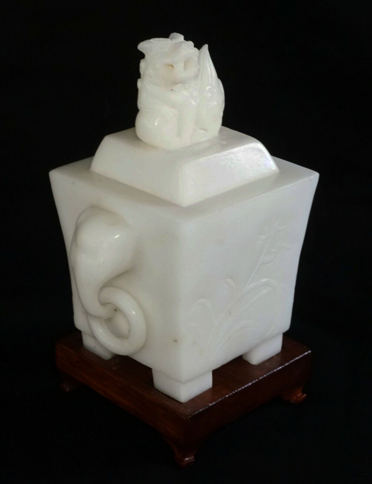 1900 Chinese Alabaster Incense Burner w. Elephant Handles on Fitted Stand (AHB)